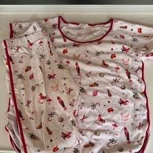 Women's Festive Print Pajama Set with Red Accents